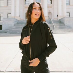 Albion Fit Women’s Black w/Gold Zipper Bomber Jacket XS